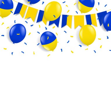 Ukrayna 'nın Bağımsızlık Günü' nün Vektör İllüstrasyonu. Bayraklı ve balonlu çelenk.