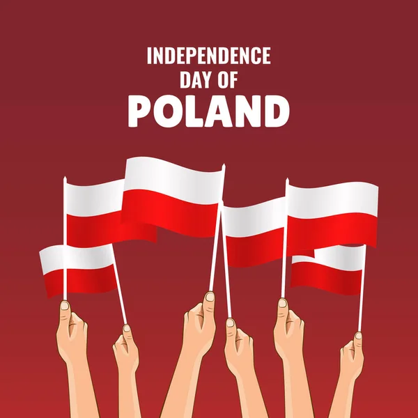 Vector Illustration Independence Day Poland Руки Польськими Прапорами — стоковий вектор