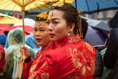 Çin yeni yılı 2019 China Town Milano adlı domuz onun geleneksel maskeleri ve kostümleri ve mahallenin sokaklarında onun alayı ile yıllık 