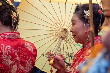 Çin yeni yılı 2019 China Town Milano adlı domuz onun geleneksel maskeleri ve kostümleri ve mahallenin sokaklarında onun alayı ile yıllık 