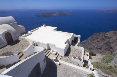 Caldera view adlı Fira Santorini Yunanistan ile deniz manzaralı Teras