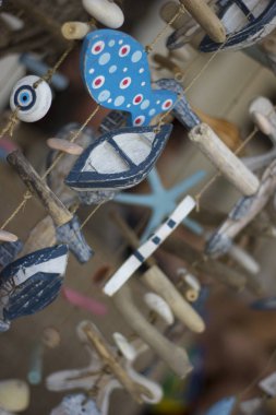 Yunanistan Deniz anımsatan Santorini'de yerel Hediyelik eşya el sanatları