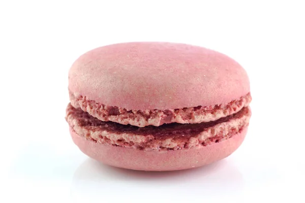 Macaron Rose Fraise Isolé Sur Fond Blanc — Photo