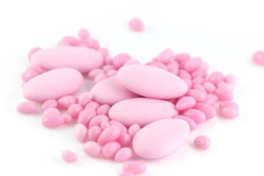 Pembe konfeti ve anicles küçük bir kız doğum için Grup