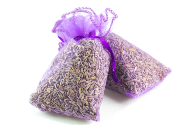 Bolsas Lavanda Perfumadas Aisladas Sobre Fondo Blanco —  Fotos de Stock