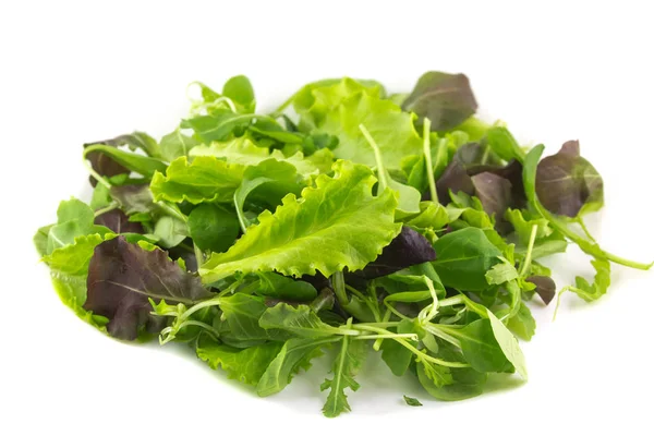 Grüne Blätter Von Gemischtem Salat Roh Isolieren Auf Weißem Hintergrund — Stockfoto
