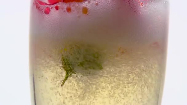 Red Rosebud Glass Fills Champagne White — Stock Video