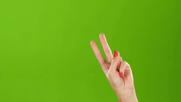 Χειραψία Γυναίκας Χειρονομία Που Υποδηλώνει Την Ειρήνη — Αρχείο Βίντεο