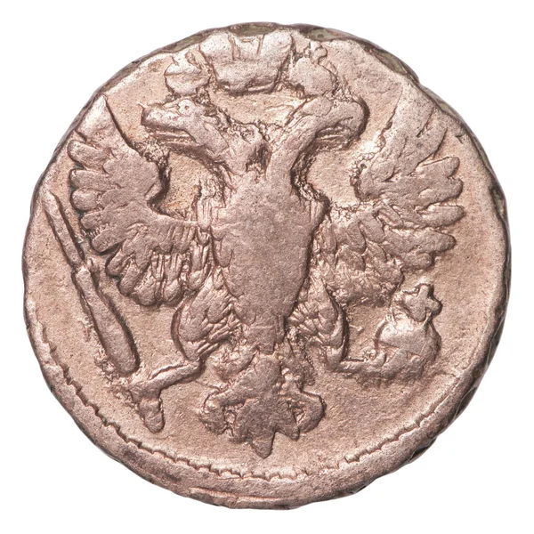 Staré Ruské Kanein Mince 1748 Obrázkem Emblém Orla Izolovaných Bílém — Stock fotografie