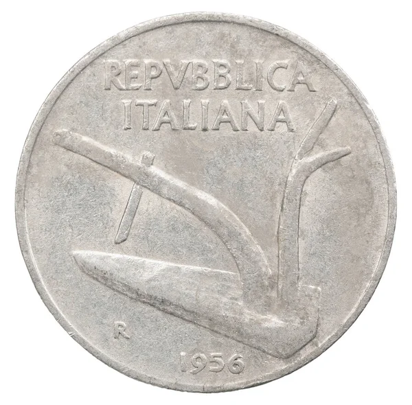 Italienische Lira Mit Dem Bild Eines Pflugs Isoliert Auf Weißem — Stockfoto