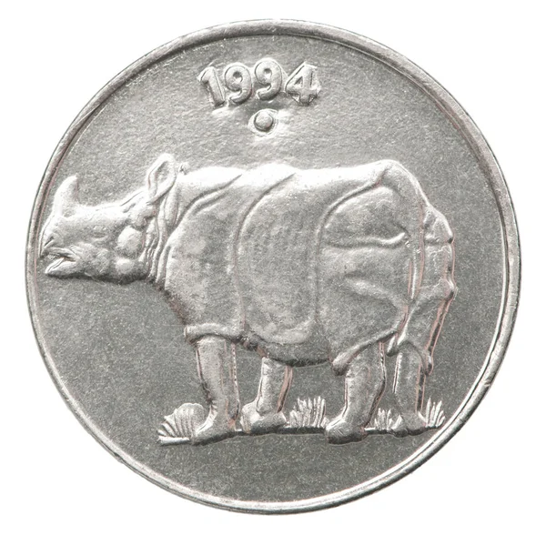 Moneda Paisa India Con Imagen Rinoceronte Aislado Sobre Fondo Blanco —  Fotos de Stock