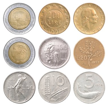 Beyaz adam izole euro kadar İtalyan paralar tam set