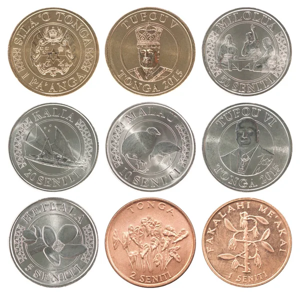 Juego Completo Monedas Tonga Aisladas Sobre Fondo Blanco —  Fotos de Stock