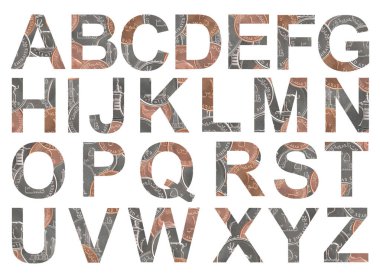 Alfabe harfleri sikkelerin BAE beyaz arka plan üzerinde izole.