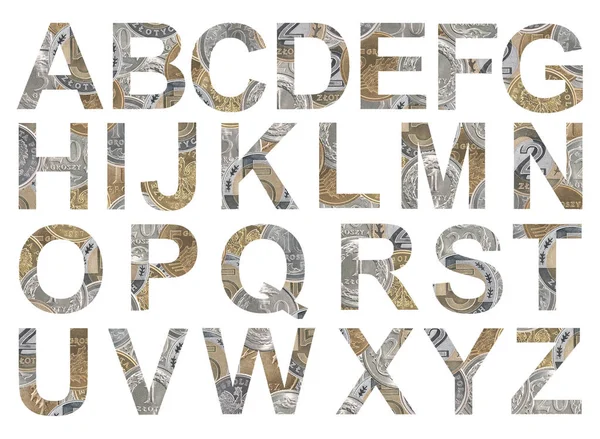 Alfabetbokstaver Mynt Polen Isolert Hvit Bakgrunn – stockfoto