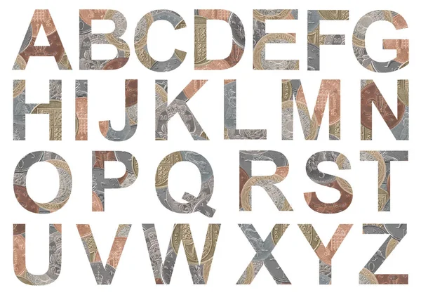 Alfabet Letters Van Munten Britse Geïsoleerd Witte Achtergrond — Stockfoto