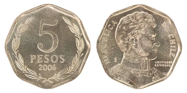 Chilských Pesos Mince Izolované Bílém Pozadí — Stock fotografie