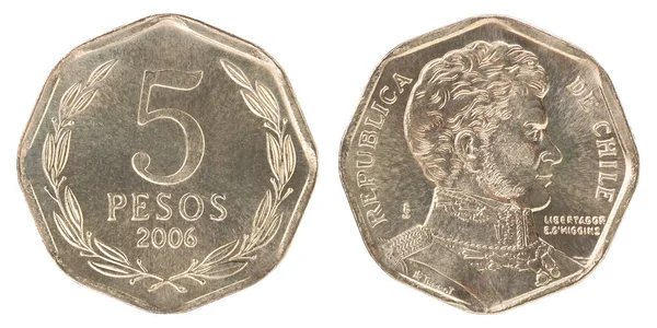 Moneta Cilena Pesos Isolata Sfondo Bianco — Foto Stock