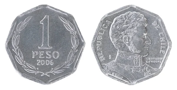 Moneta Cilena Pesos Isolata Sfondo Bianco — Foto Stock