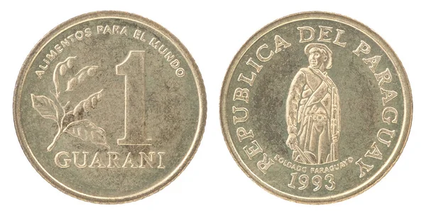 Una Moneta Paraguaiana Guarani Con Immagine Soldato Professionista Isolato Sfondo — Foto Stock