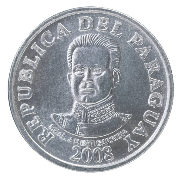 Fifty Paraguayan Guarani Coin Depicting Portrait General Estigarribia Isolated White — Stock Photo, Image