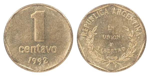 Одна Аргентинская Сентаво Монета Белом Фоне — стоковое фото