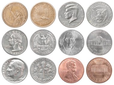 Full set of american coins isolated on white background clipart
