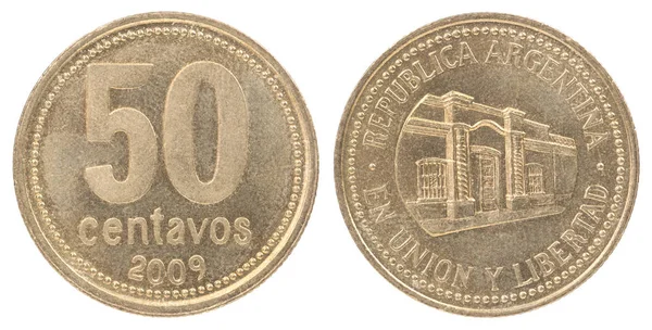 Пятьдесят Аргентинских Сентаво Монеты Белом Фоне Набор — стоковое фото