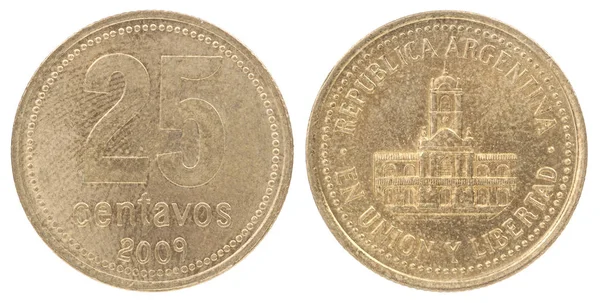 Tjugofem Argentinsk Centavos Mynt Isolerad Vit Bakgrund Set — Stockfoto