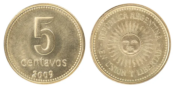 Moneda Cinco Centavos Argentinos Aislada Sobre Fondo Blanco Set —  Fotos de Stock