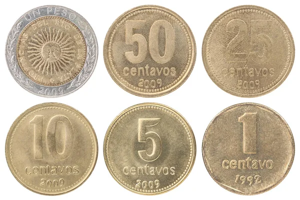 Conjunto Completo Monedas Argentinas Aisladas Sobre Fondo Blanco — Foto de Stock
