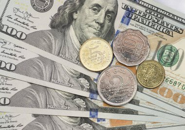 Sri Lanka rupisi dolar banknotlarının üstüne bozuk para