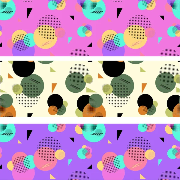 Conjunto Tres Banderas Colores Abstractos Círculos Puntos Zigzags — Archivo Imágenes Vectoriales