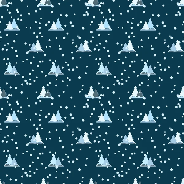 Seamless repeating pattern of Christmas trees and falling snow — Stock Vector