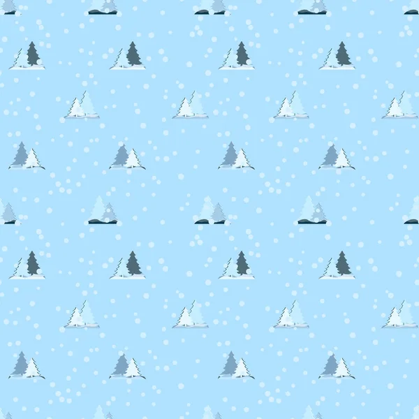 Nahtlos wiederholendes Muster von Weihnachtsbäumen und fallendem Schnee — Stockvektor