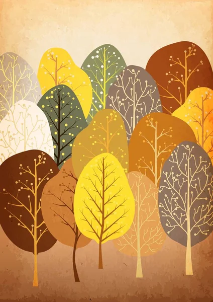 Fondo del bosque abstracto de otoño sobre papel viejo — Vector de stock