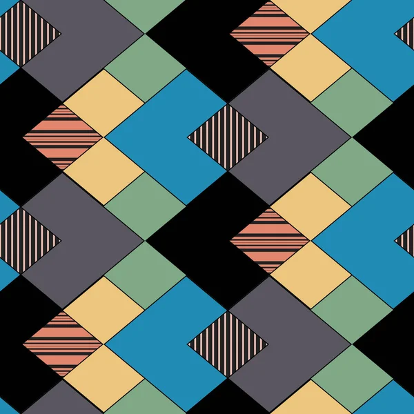 Abstrakter Nahtloser Hintergrund Bestehend Aus Mehrfarbigen Rauten Und Zickzackkurven — Stockvektor