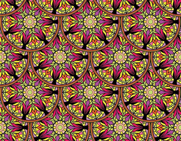 Patrón floral repetitivo sin costuras que consta de mandalas — Vector de stock