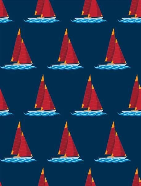 Bezproblémový opakující se model plachetníků a mořských vln — Stockový vektor