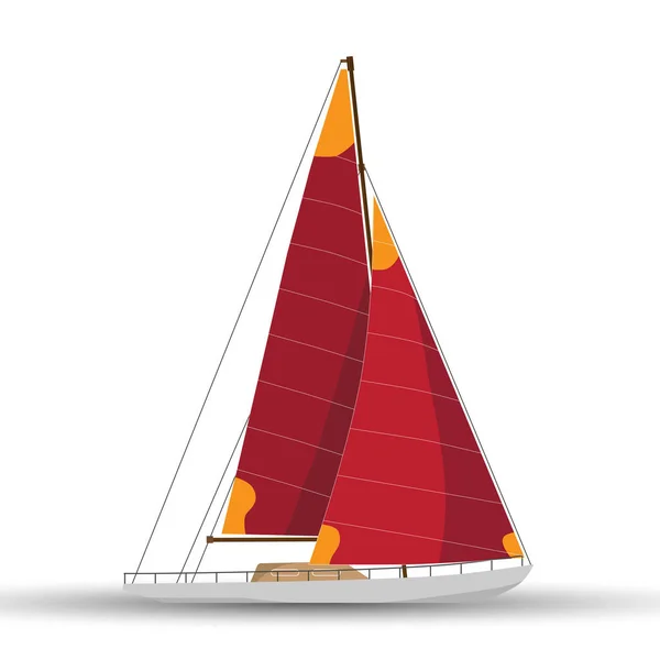 Zeilboot met rode zeilen op een witte achtergrond — Stockvector