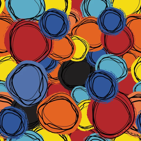 Fond répétitif sans couture de cercles et de spirales colorés — Image vectorielle