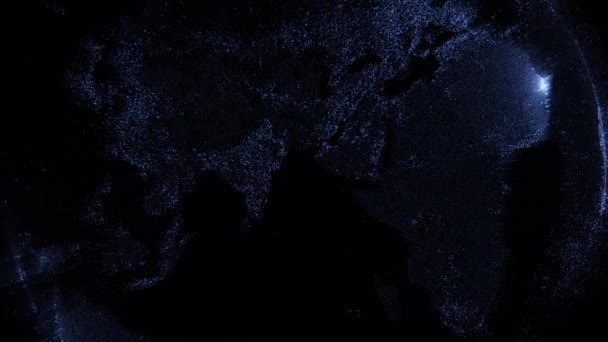 Siyah arka planda dönen partiküllerden oluşan dünya — Stok video