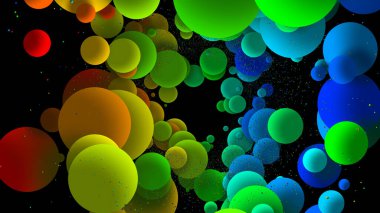 Farklı boyutlardaki kürelerden soyut renkli arkaplan. 3d oluşturma