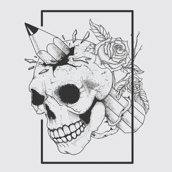 Skull Tattoo Design Hand Drawn Pencil Art — ストックベクタ