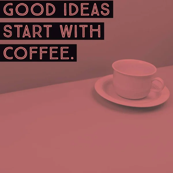 Cita Motivacional Inspiradora Las Buenas Ideas Comienzan Con Café Fondo — Foto de Stock