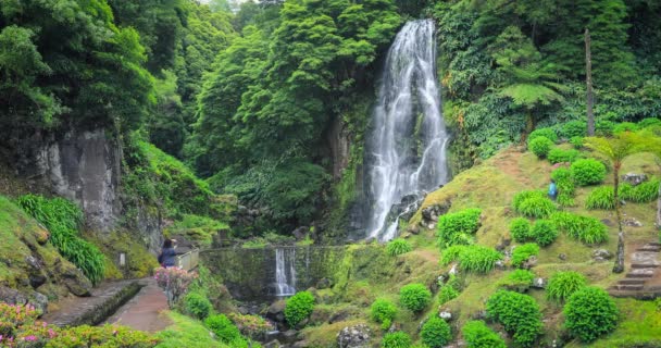Veu Noiva Водопад Остров Сан Мигель Азорские Острова Португалия — стоковое видео