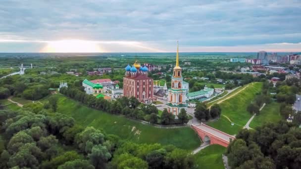 Ριαζάν Κρεμλίνο Στην Ανατολή Του Ηλίου Εναέρια Άποψη Ριαζάν Της — Αρχείο Βίντεο
