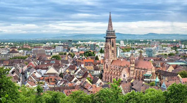 Panorama Aéreo Friburgo Brisgovia Con Catedral Primer Plano Alemania — Foto de Stock