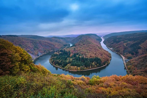 Saarschleife Niemcy Słynny Jesień Krajobraz Rzeką Zginać Saarland — Zdjęcie stockowe