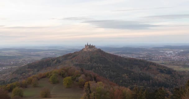 Dag Naar Nacht Tijd Vervallen Weergave Van Hohenzollern Kasteel Baden — Stockvideo